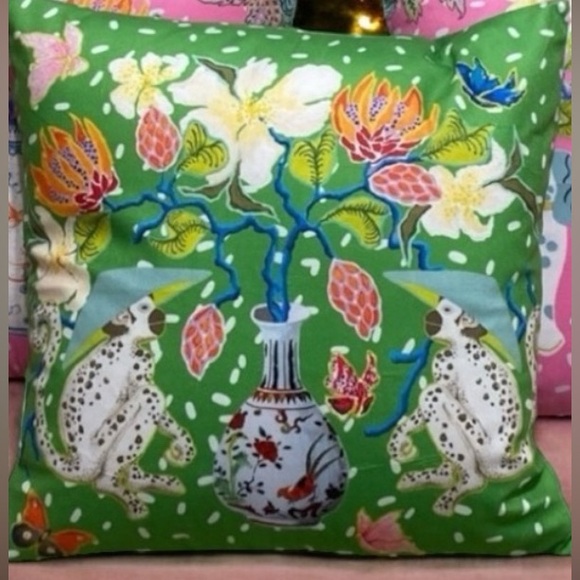 Grandmillennial Pillow Covers - Pink Staffordshire Dogs or Green Monkeys - Picture 2 of 12